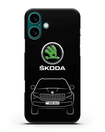 Чехол Skoda Kodiak с автомобильным номером силиконовый для iPhone 16 Plus