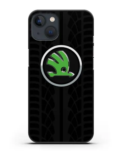 Чехол с эмблемой Skoda с протектором шин силиконовый для iPhone 13 Mini