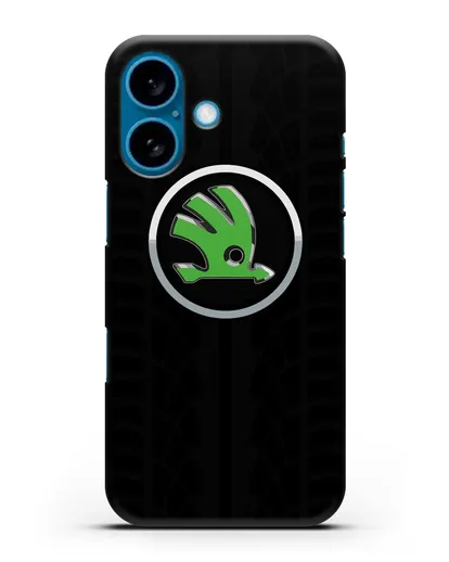 Чехол с эмблемой Skoda с протектором шин силиконовый для iPhone 16