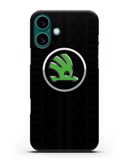 Чехол с эмблемой Skoda с протектором шин силиконовый для iPhone 16 Plus