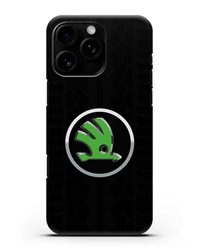 Чехол с эмблемой Skoda с протектором шин силиконовый для iPhone 16 Pro Max
