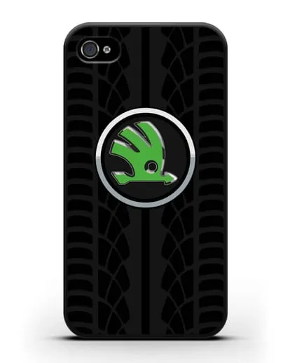 Чехол с эмблемой Skoda с протектором шин силиконовый для iPhone 4/4s