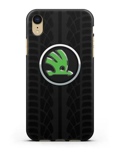 Чехол с эмблемой Skoda с протектором шин силиконовый для iPhone XR