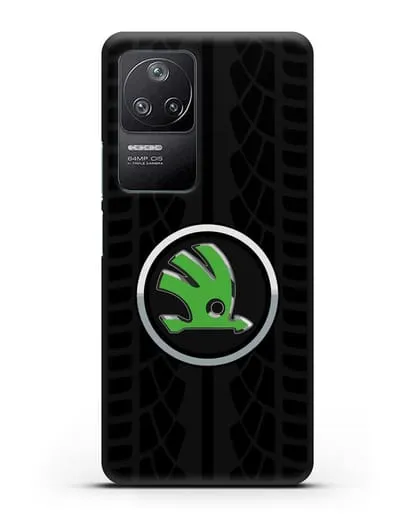 Чехол с эмблемой Skoda с протектором шин силиконовый для Xiaomi Poco F4