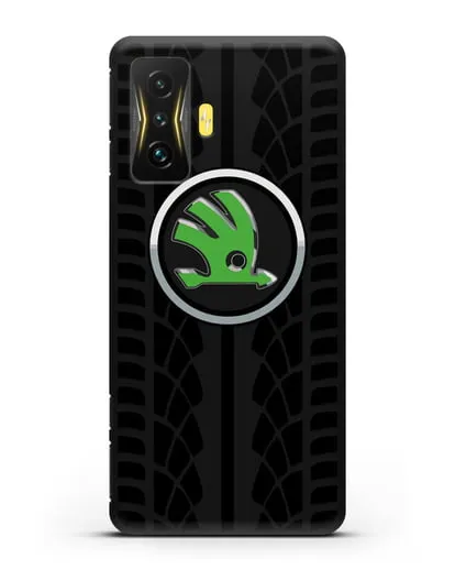 Чехол с эмблемой Skoda с протектором шин силиконовый для Xiaomi Poco F4 GT