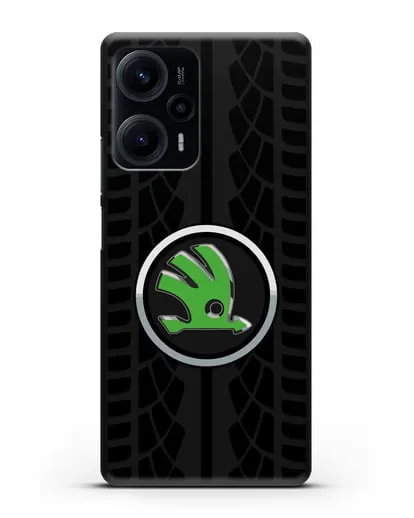 Чехол с эмблемой Skoda с протектором шин силиконовый для Xiaomi Poco F5