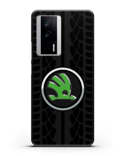 Чехол с эмблемой Skoda с протектором шин силиконовый для Xiaomi Poco F5 Pro