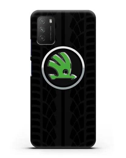 Чехол с эмблемой Skoda с протектором шин силиконовый для Xiaomi Poco M3