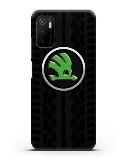 Чехол с эмблемой Skoda с протектором шин силиконовый для Xiaomi Poco M3 Pro