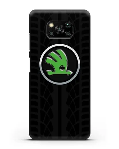 Чехол с эмблемой Skoda с протектором шин силиконовый для Xiaomi Poco X3 Pro