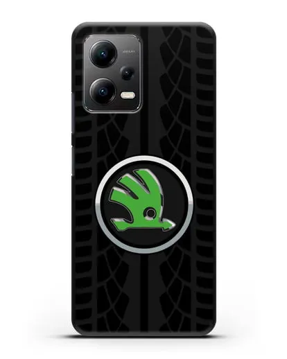 Чехол с эмблемой Skoda с протектором шин силиконовый для Xiaomi Poco X5