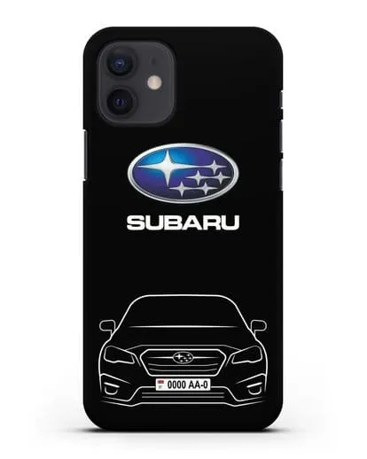 Чехол Subaru Legacy с номерным знаком силиконовый для iPhone 12