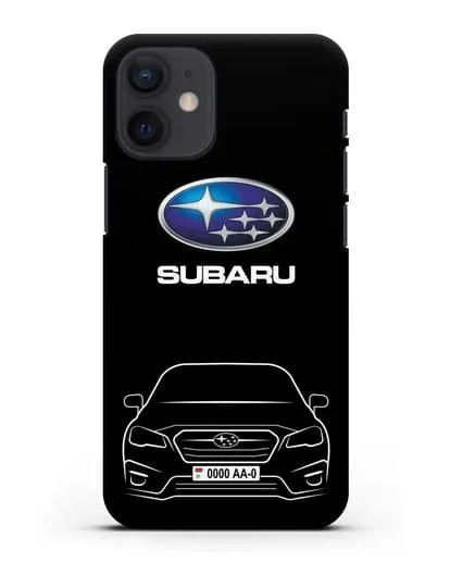 Чехол Subaru Legacy с номерным знаком силиконовый для iPhone 12 mini