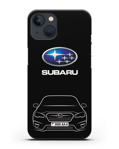 Чехол Subaru Legacy с номерным знаком силиконовый для iPhone 13