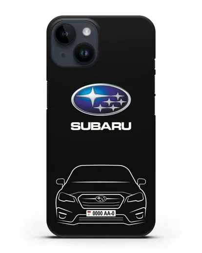 Чехол Subaru Legacy с номерным знаком силиконовый для iPhone 14
