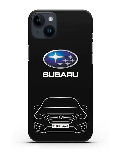Чехол Subaru Legacy с номерным знаком силиконовый для iPhone 14 Plus