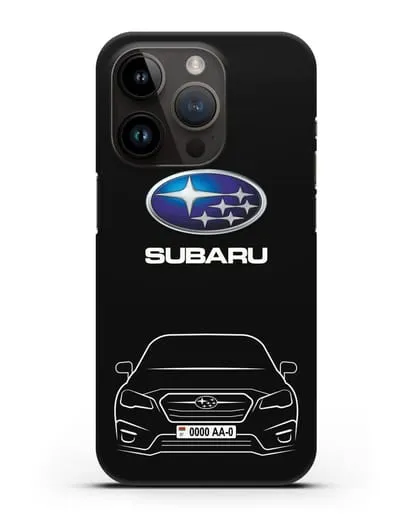 Чехол Subaru Legacy с номерным знаком силиконовый для iPhone 14 Pro