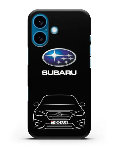 Чехол Subaru Legacy с номерным знаком силиконовый для iPhone 16