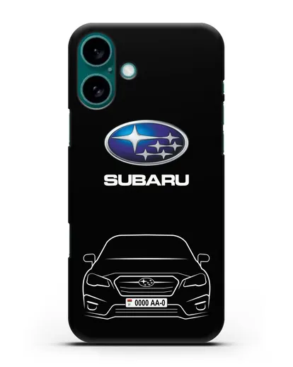 Чехол Subaru Legacy с номерным знаком силиконовый для iPhone 16 Plus