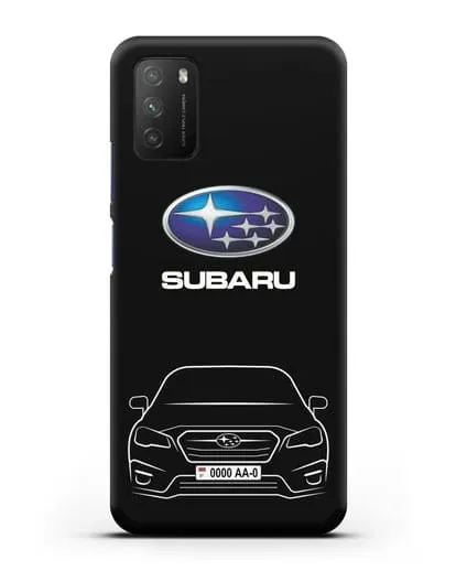 Чехол Subaru Legacy с номерным знаком силиконовый для Xiaomi Poco M3