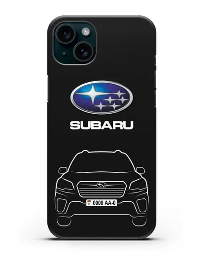 Чехол Subaru Forester с автомобильным номером силиконовый для iPhone 15 Plus