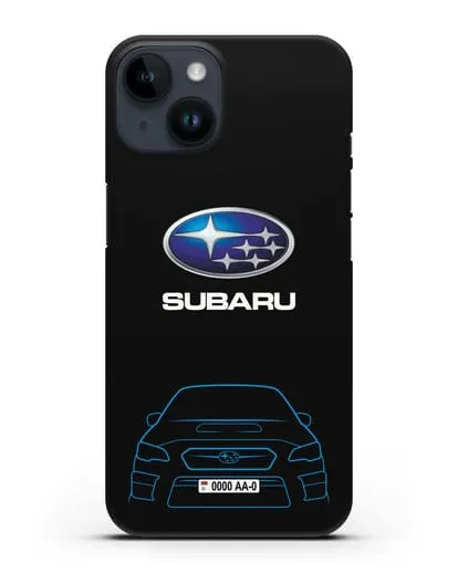 Чехол Subaru WRX STI с автомобильным номером силиконовый для iPhone 14