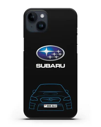 Чехол Subaru WRX STI с автомобильным номером силиконовый для iPhone 14 Plus