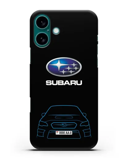 Чехол Subaru WRX STI с автомобильным номером силиконовый для iPhone 16 Plus