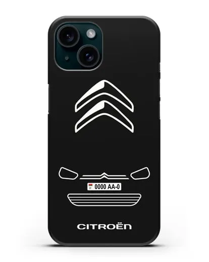 Чехол Citroen с автомобильным номером силиконовый для iPhone 15