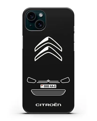 Чехол Citroen с автомобильным номером силиконовый для iPhone 15 Plus