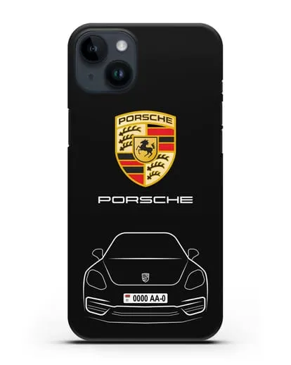 Чехол Porsche с автомобильным номером силиконовый для iPhone 14 Plus