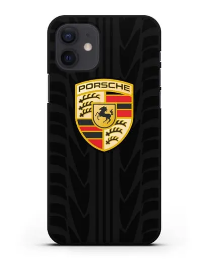 Чехол c эмблемой Porsche с протектором шин силиконовый для iPhone 12