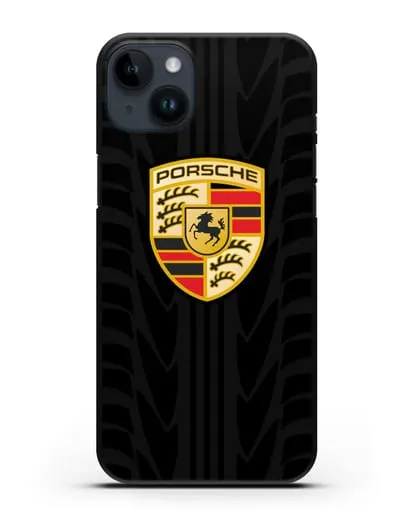 Чехол c эмблемой Porsche с протектором шин силиконовый для iPhone 14 Plus