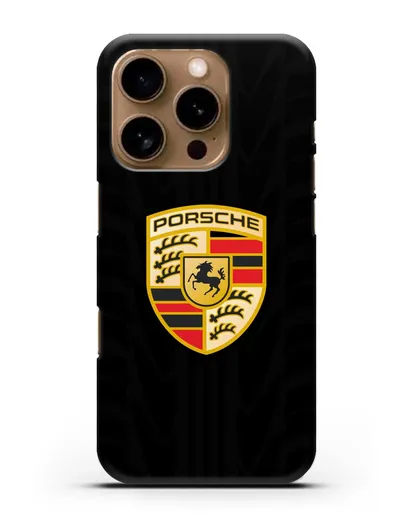 Чехол c эмблемой Porsche с протектором шин силиконовый для iPhone 16 Pro