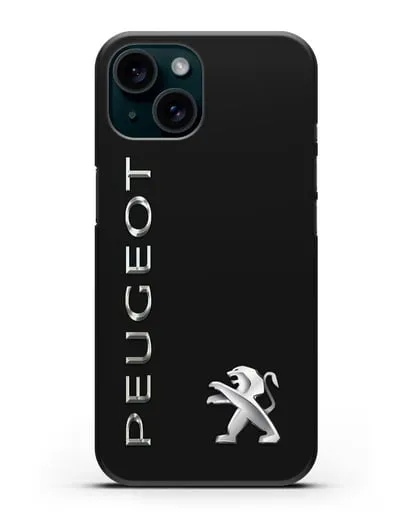 Чехол с надписью Peugeot и логотипом силиконовый для iPhone 15