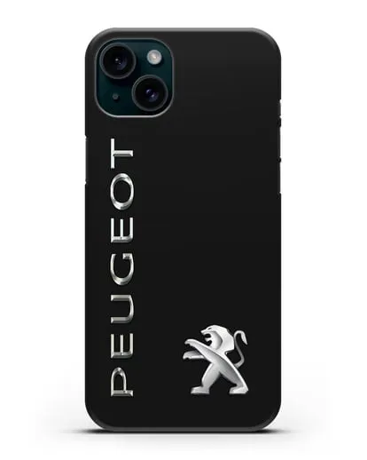 Чехол с надписью Peugeot и логотипом силиконовый для iPhone 15 Plus