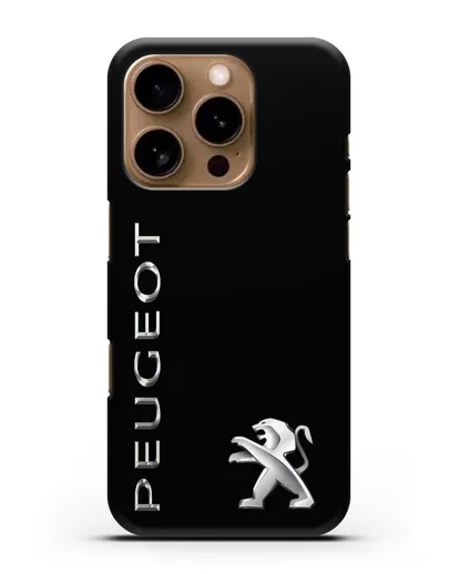 Чехол с надписью Peugeot и логотипом силиконовый для iPhone 16 Pro
