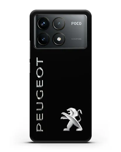 Чехол с надписью Peugeot и логотипом силиконовый для Xiaomi Poco F6 Pro