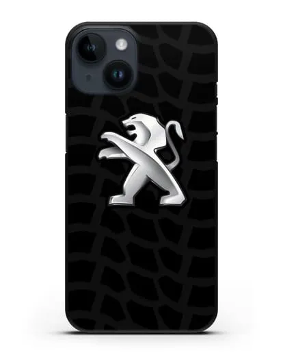 Чехол c эмблемой Peugeot с протектором шин силиконовый для iPhone 14