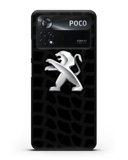 Чехол c эмблемой Peugeot с протектором шин силиконовый для Xiaomi Poco X4 Pro