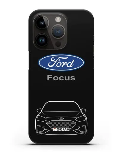 Чехол Ford Focus с автомобильным номером силиконовый для iPhone 14 Pro