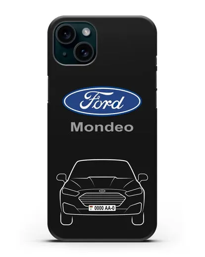 Чехол Ford Mondeo с номерным знаком силиконовый для iPhone 15 Plus