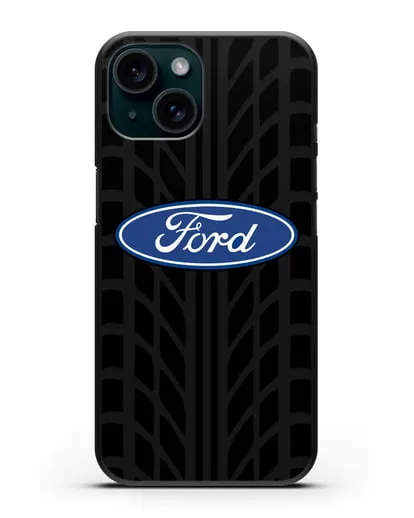 Чехол c эмблемой Ford с протектором шин силиконовый для iPhone 15