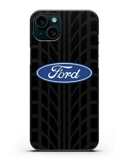 Чехол c эмблемой Ford с протектором шин силиконовый для iPhone 15 Plus