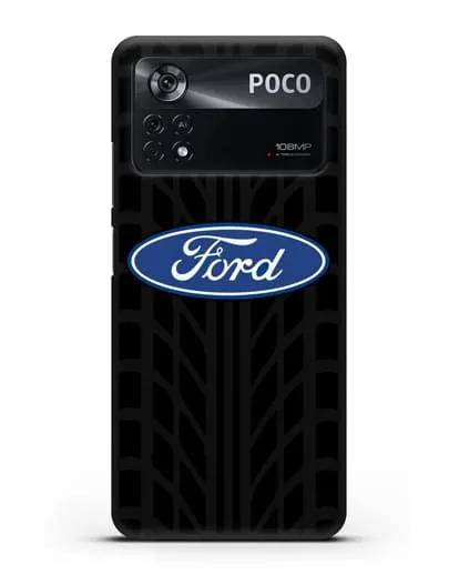 Чехол c эмблемой Ford с протектором шин силиконовый для Xiaomi Poco X4 Pro